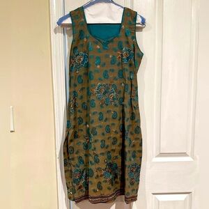 Elegant Teal and Tan Floral Women's Shalwar Kameez